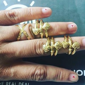 18k Real Gold Double Heart rings